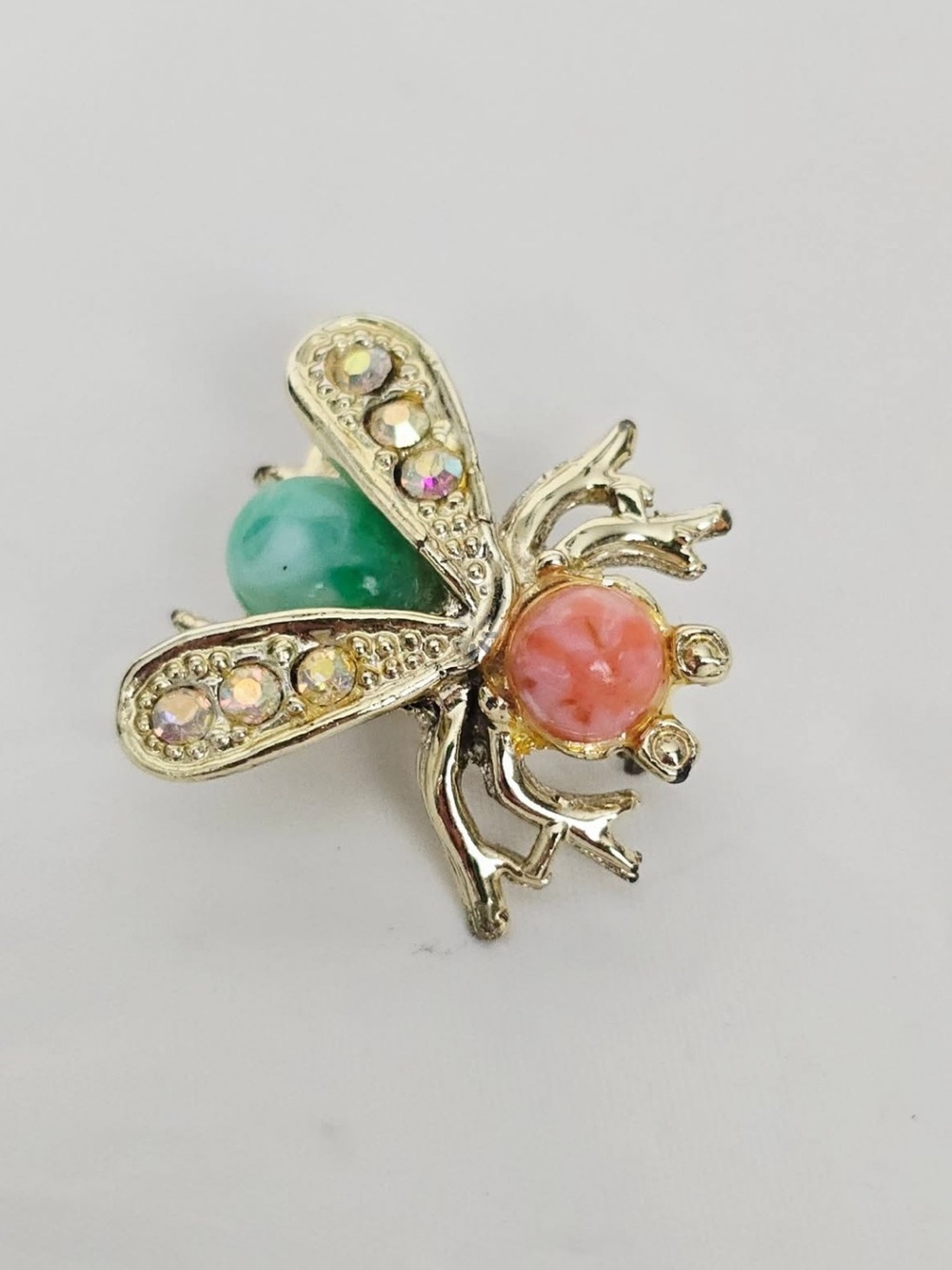 Vintage jade Peking glass and coral fly pin